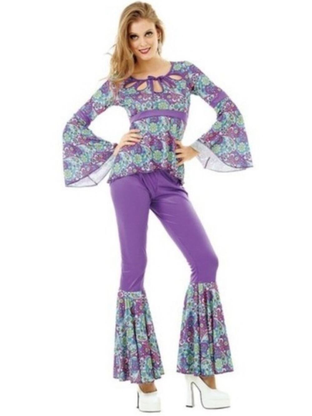 Disco Diva Women's Purple Bell-Bottom Jumpsuit Costume NEW Medium